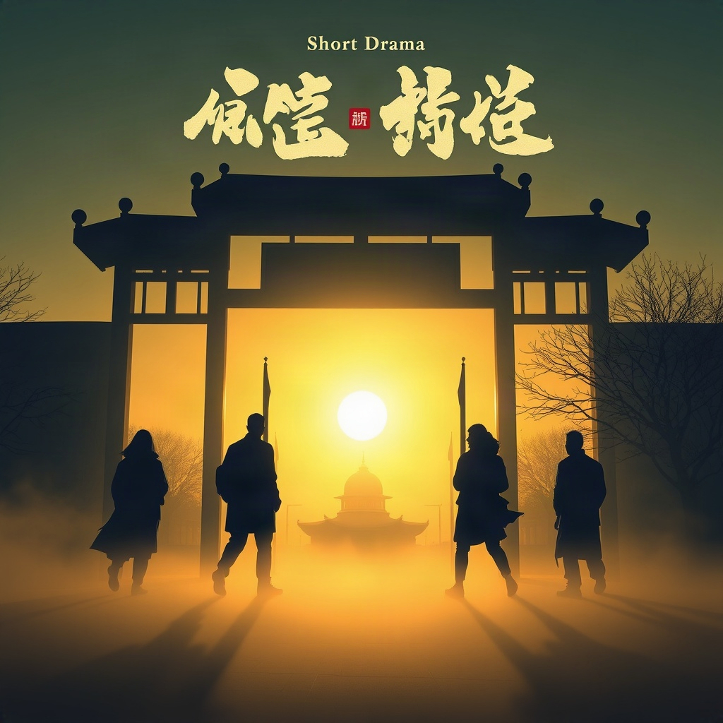 魔改短剧《西游·第九十一难》海报，城门晨雾中的取经队伍剪影
