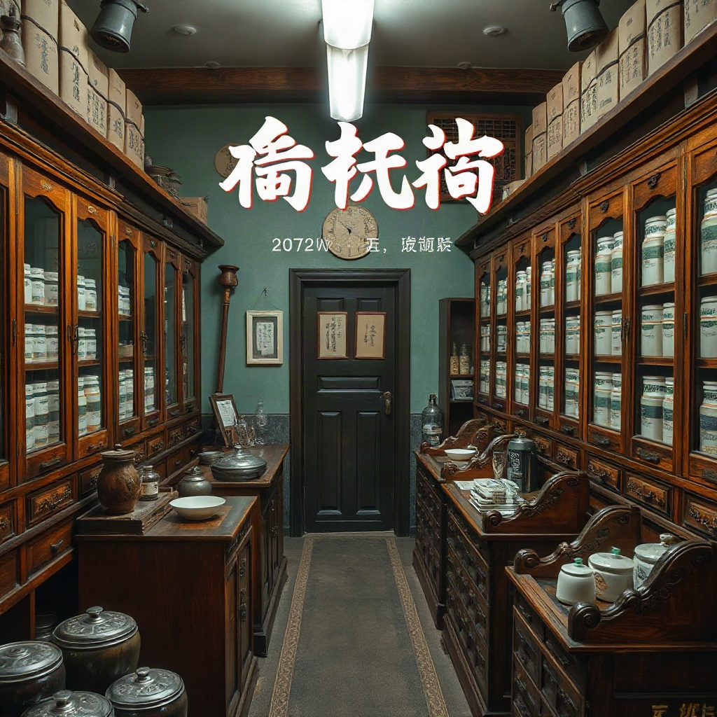 短剧《山海药铺》海报，古县药铺的木柜与成排药屉