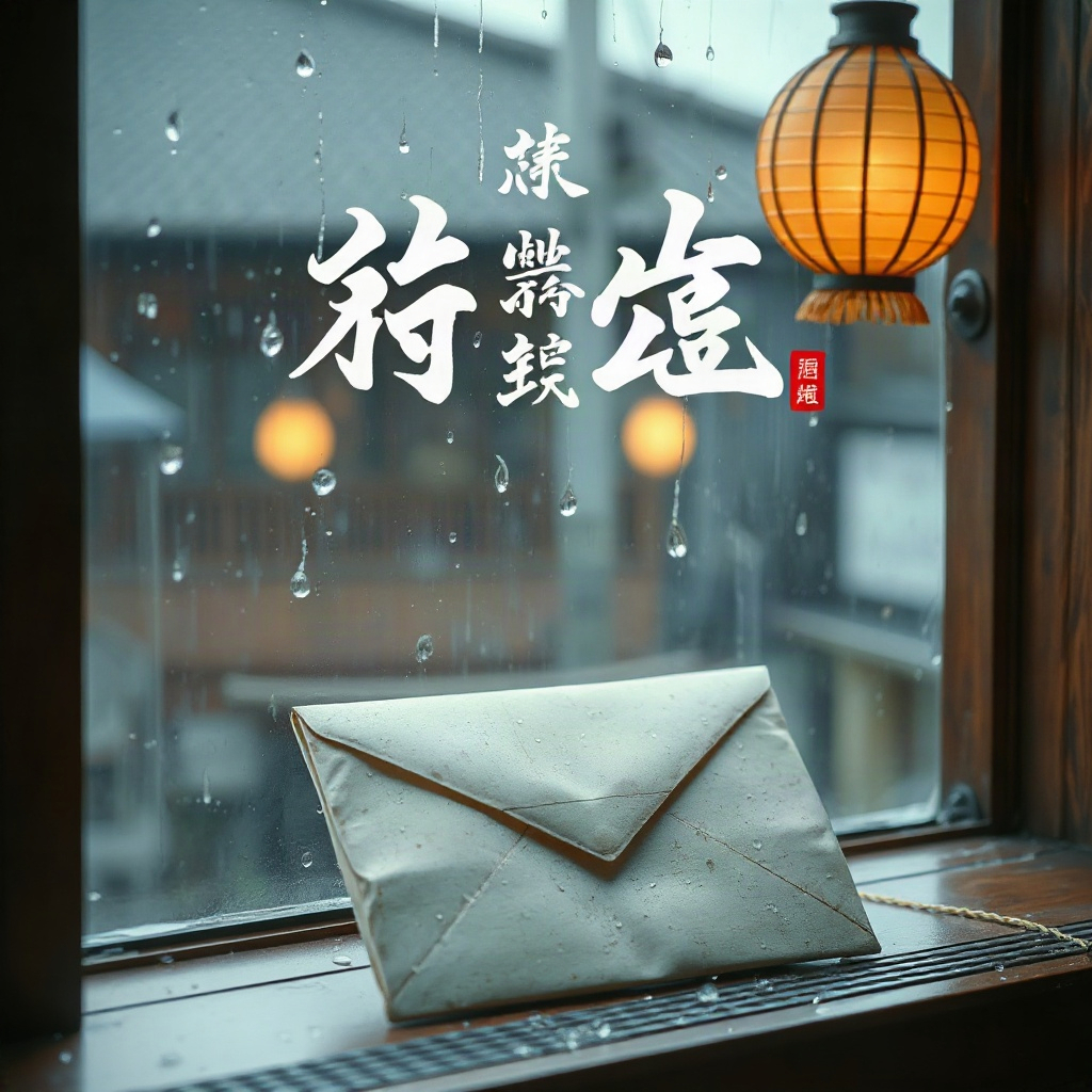 短剧《回南天来信》海报，梅雨季窗台上的旧信封与雨滴